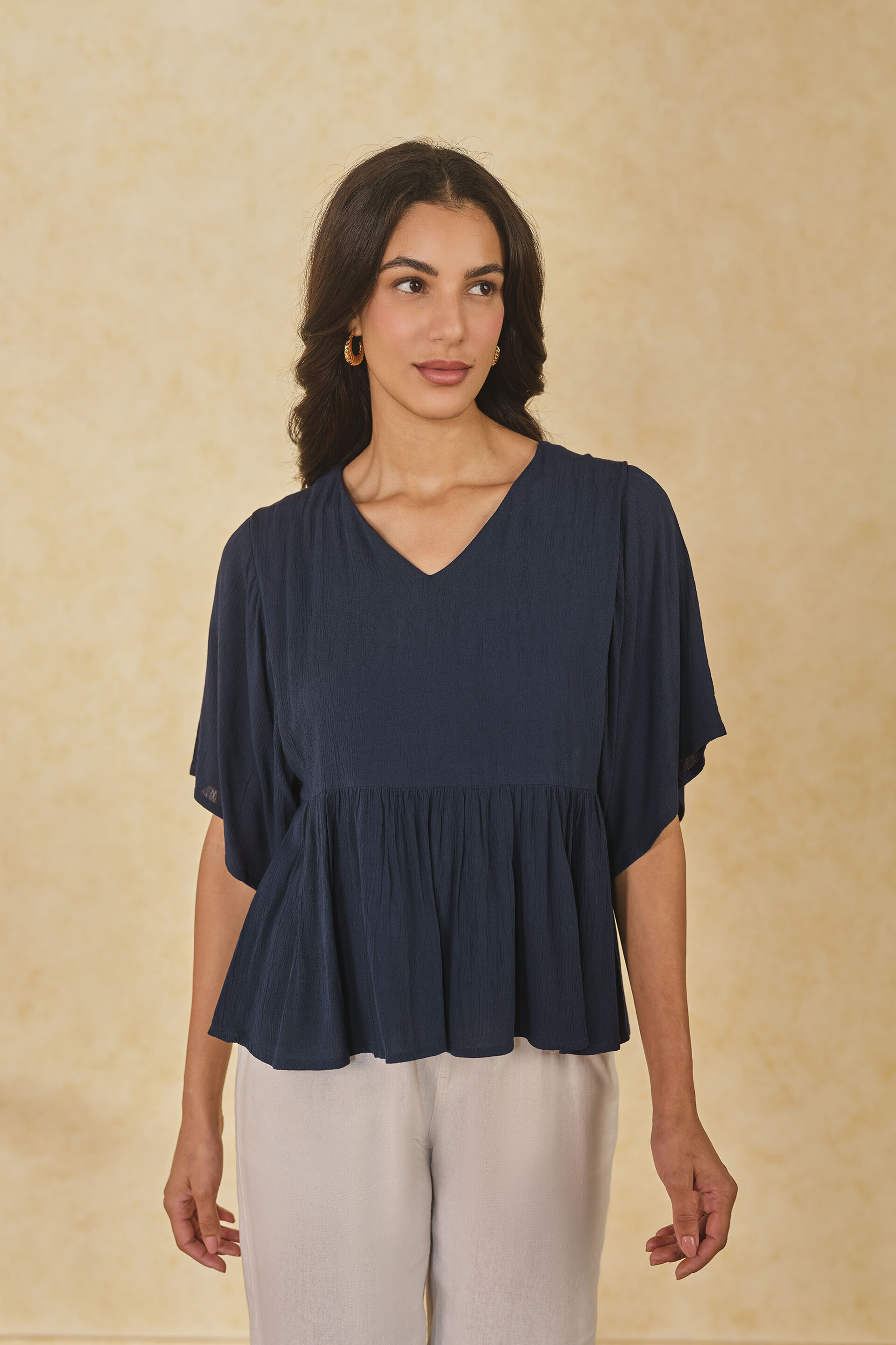 Midnight Chic Viscose Fit and Flared Top, Navy, image 3